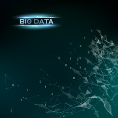 Computer technology and Big Data. Abstract infomation design code in futuristic style. Industrial modern screen. Digital cyber design over dak blue background. Vector illustration.