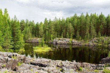 Fototapeta na wymiar Landscape on ancient Girvas volcano crater in Karelia, Russia