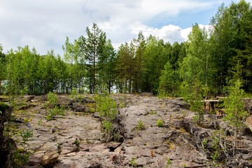 Landscape on ancient Girvas volcano crater in Karelia, Russia