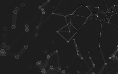 Abstract polygonal space low poly dark background, 3d rendering