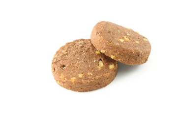 Chocolate cookie with Cashews on wooden background