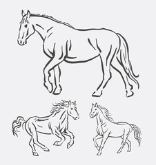Horse activity pet animal line art. good use for symbol, logo, web icon, element, object, decoration, mascot, sign, or any design you want.