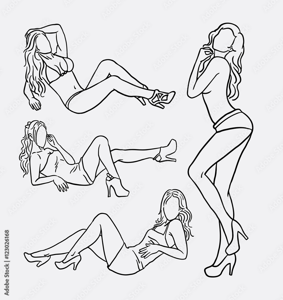 Wall mural sexy women doodle. good use for symbol, logo, web icon, mascot, element, object, sign, or any design