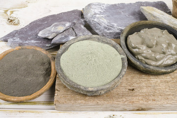 Ancient minerals - green  and blue clay powder and mud mask for spa