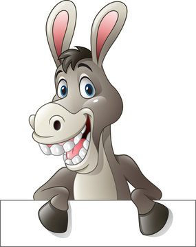 Cartoon funny donkey holding blank sign