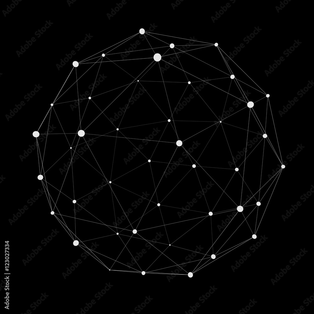 Fototapete Abstract connection web sphere with spot and lines 3D rendering