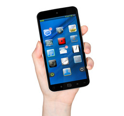 Woman hand with mobile phone 3D rendering