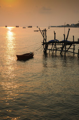 Sea sunset with boat