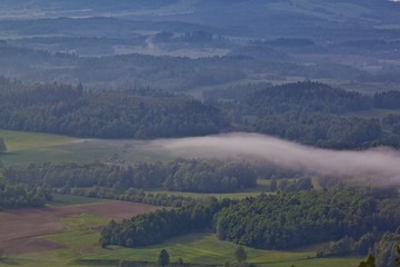 Summer aerial panorama of Kaczawskie, Rudawy Janowickie and Karkonosze Mountains in Poland