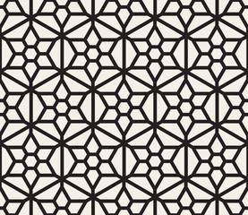 Vector Seamless Black And White Hexagonal Geometric Grid Pattern