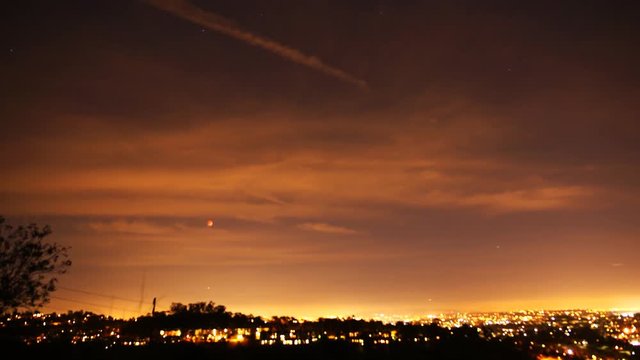 Time Lapse of Lunar Eclipse Rising over Cityscape in LA 2015 Sep 