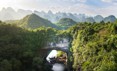 Xiangqiao grot panoramisch uitzicht, Guangxi, China