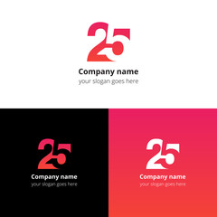25 logo icon flat and vector design template. Monogram numbers two and five. Logotype twenty-five with gradient color. Creative vision concept logo, elements, sign, symbol for card, brand, banners. - obrazy, fototapety, plakaty