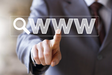 Businessman push button search magnifier loupe www icon