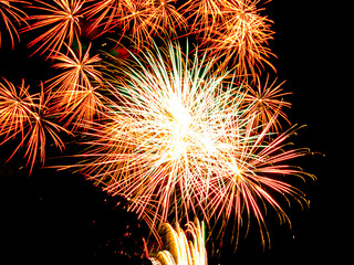 Golden star burst and sparkles.Spectacular fireworks  at a national fireworks championship at Belvoir Castle. Three of the UK best firework companies compete with a 10-minute firework display. 