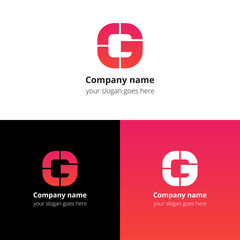 Letter G logo icon flat and vector design template. Monogram G. Logotype G with red-pink gradient color. Creative vision concept logo, elements, sign, symbol for card, brand, banners.