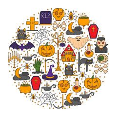 Fototapeta na wymiar Vector cartoon hand drawn Halloween background