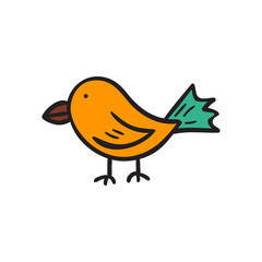 Vector cartoon hand drawn bird icon, sticker