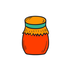 Vector cartoon hand drawn red jam jar