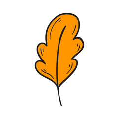 Vector cartoon hand drawn yellow autumn leaf