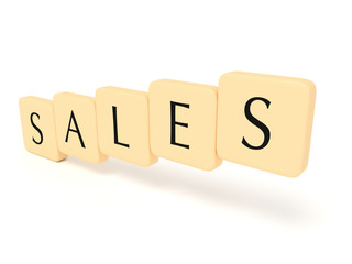 Rising: Floating Letter Tiles Forming The Word Sales, 3d illustration