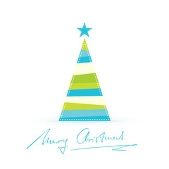 Modern stylized Christmas tree with handwritten Merry Christmas