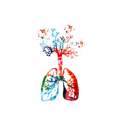 Colorful healthy lifestyle template design background, vector illustration. Human lungs anatomy with tree, human internal organs and respiratory system, medical science, healthcare, health, prevention