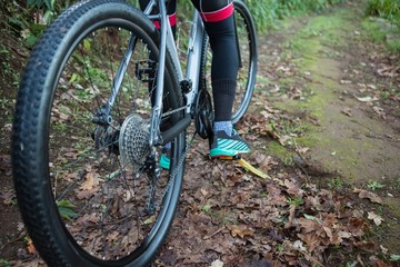 Fototapeta premium Low section of male mountain biker riding bicycle