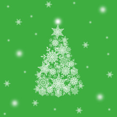 Christmas or new year pattern ,white snowflakes christmas tree at the green background