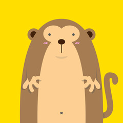 cute big fat monkey on yellow background