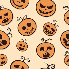 Pumpkin icon set for Halloween. Children seamless texture, backg