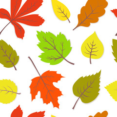 Colorful autumn leaves seamless vector texture. Children seamles
