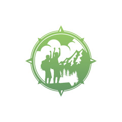Mountain Hiking Two Brothers Compass Emblem Logo Icon