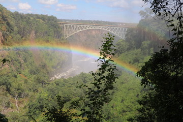 Rainbow in front of Victoria Falls Bridge, Zambia, Africa