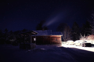 Winter night landscape village small house