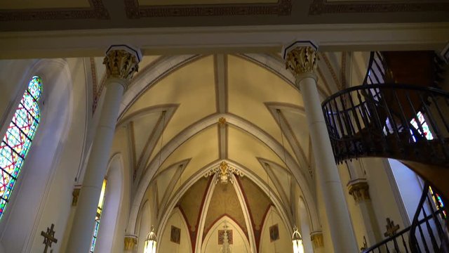 Tracking Shot of Loretto Chapel Interior in Santa Fe New Mexico -Tilt Down Altar