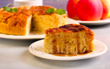 Apple cake with caramel sauce