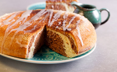 Marble cake with lemon icing