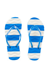 beach flip flops with blue stripes on a white background