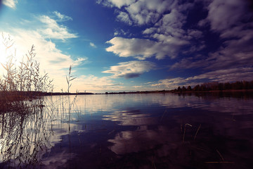 Fall forest landscape river amazing autumn background