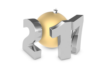 New 2017 year metal figures with gold decoration ball isolated on white