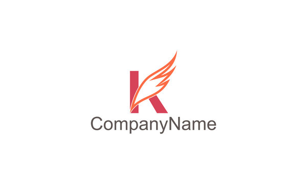 Letter K with wing. Template for logo, label, emblem, sign, stamp. Vector illustration.