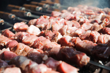 Beef and pork steak on the grill raw meat