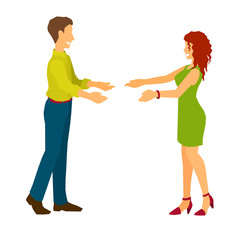 Obraz premium Man and woman giving hands to each other.