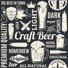 Retro styled typographic vector beer seamless pattern