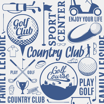 Typographic vector golf seamless pattern or background