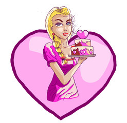 Vrouw met roze taart