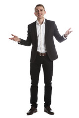 Portrait of handsome young man in a suit jacket in Studio on white isolated background