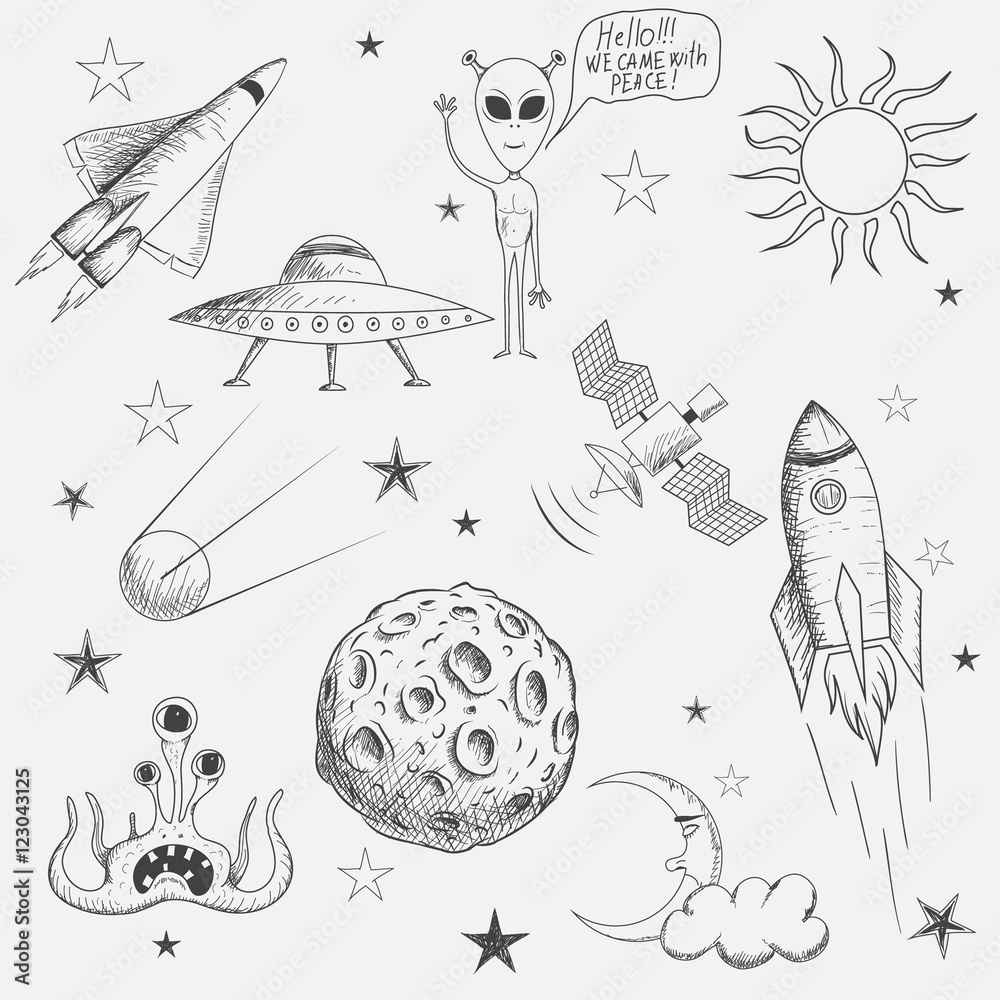Canvas Prints collection of space objects on white background