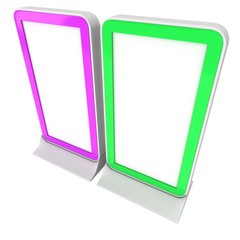 LCD Screen Stand purple and green.